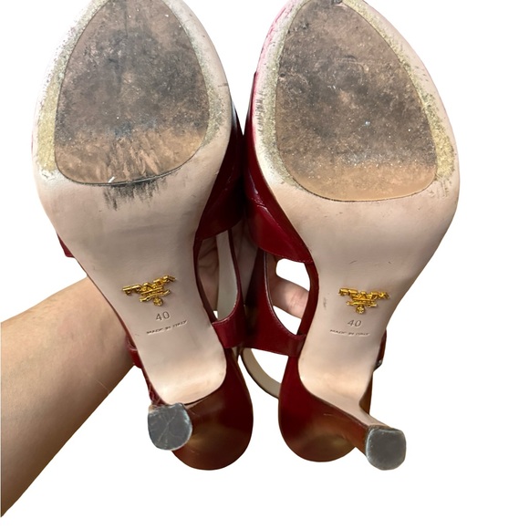 Prada Women's Dark Red Leather Sandals Heels - Picture 5 of 7